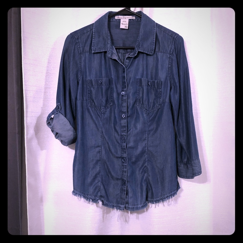 American Rag Denim Blue Shimmer 3/4 Button Down
